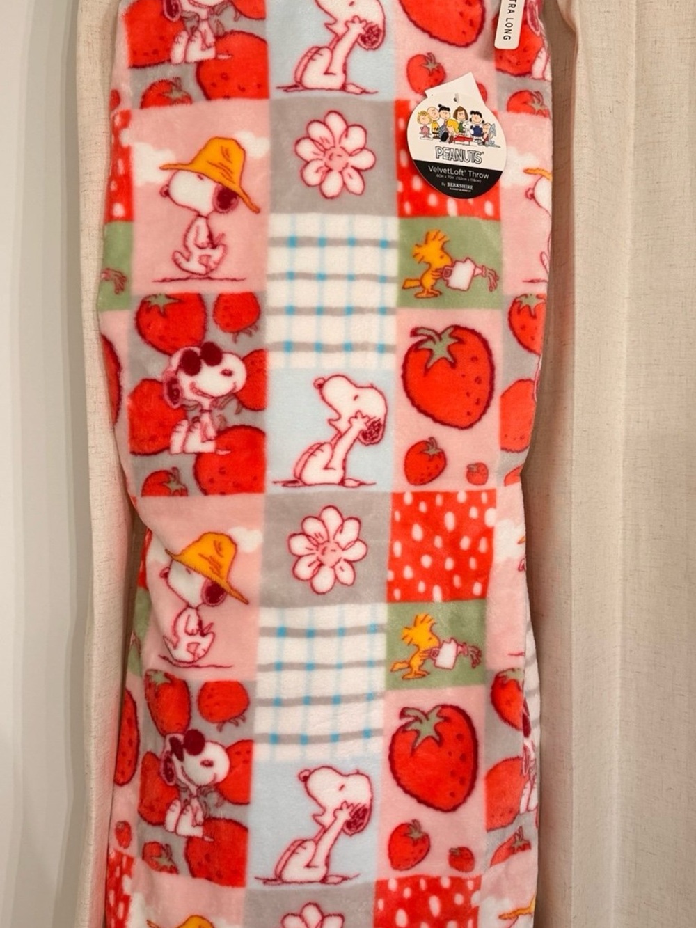 Peanuts Snoopy Berkshire Spring Summer Strawberries 60” x 70” Throw Blanket